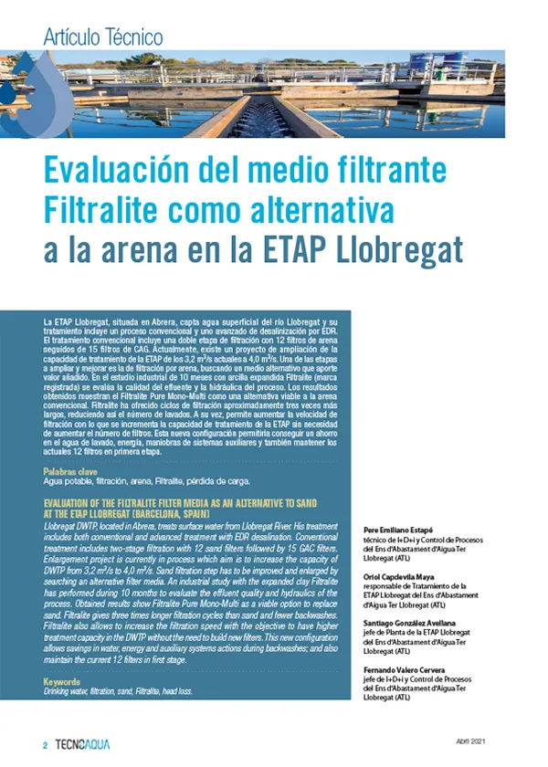 Tecno Aqua : Evaluación Filtralite como alternativa en la ETAP Llobregat [en espagnol]