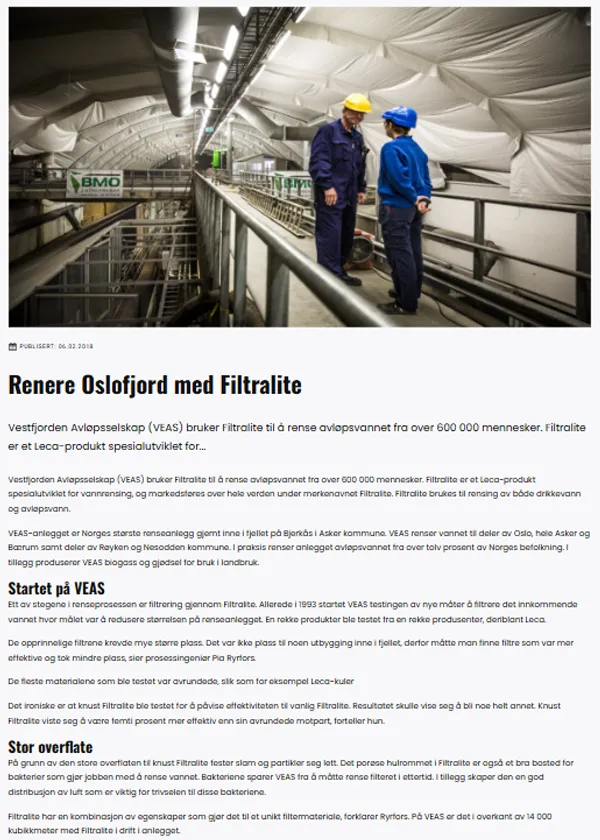 Article: Renere Oslofjord med Filtralite [In Norwegian]