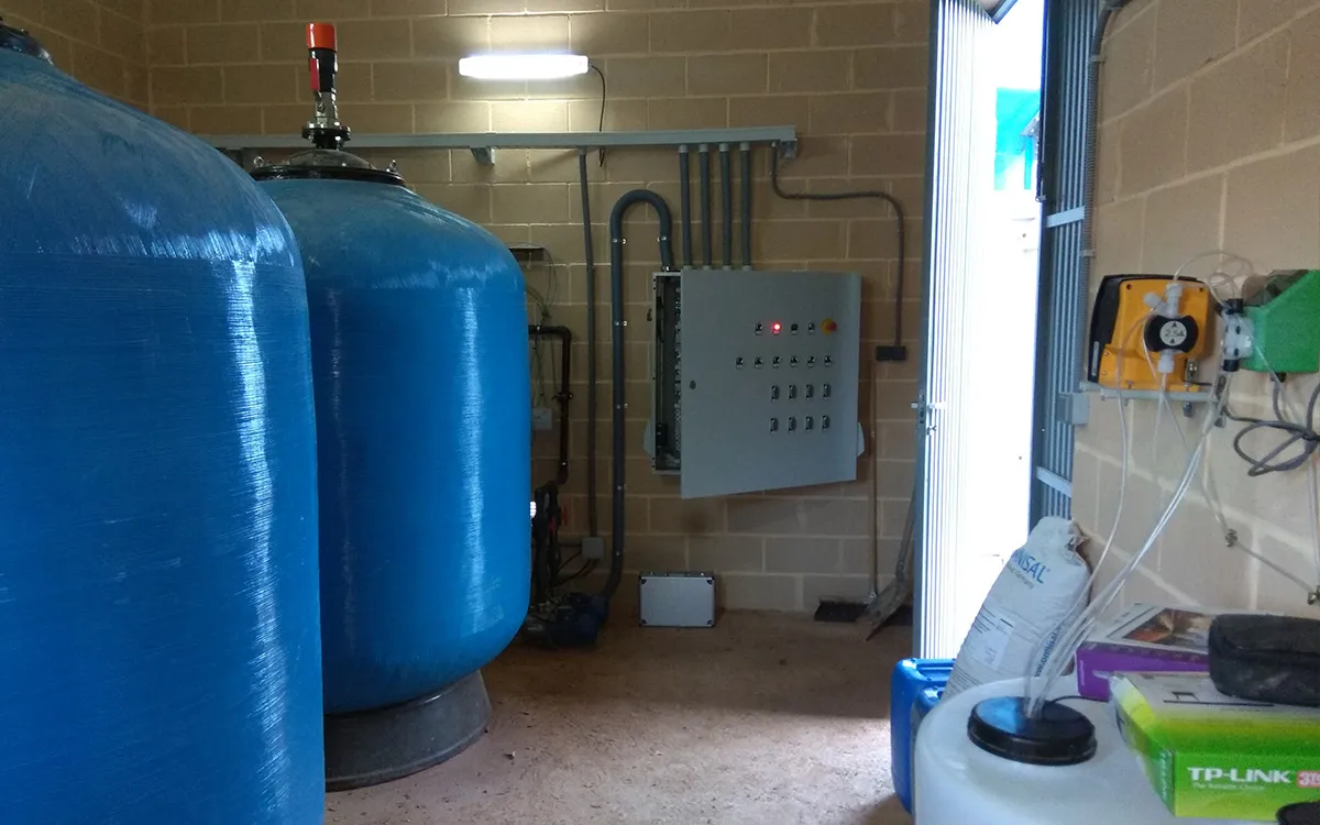 View of the DWTP indoor with the biofilters and the PLC