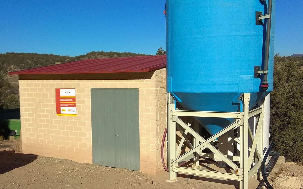 View of the small drinking water plant with outdoor sedimentation tank