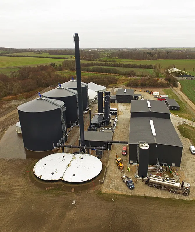 Aerial view of the Nature Energy Nordfyn biogas plant
